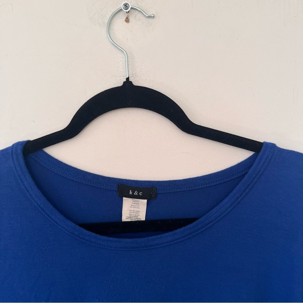 Royal Blue Flutter Sleeve Top Large Rayon Blend Soft Stretch - Picture 5 of 6
